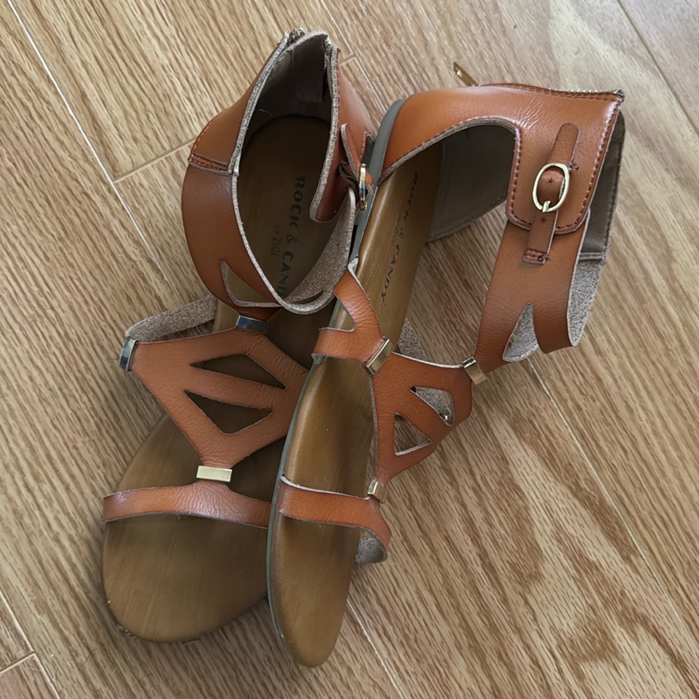 Tan short gladiator-style sandals